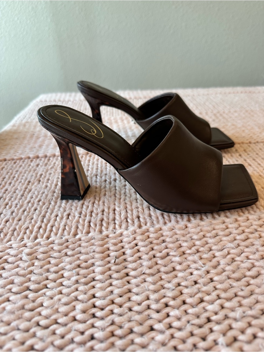 Sam Edelman Carmen heeled mule sandal dark brown / almond leather size 9 NWOB - Picture 4 of 7
